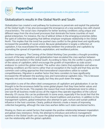 Essay on Globalization’s Results in the Global North and South