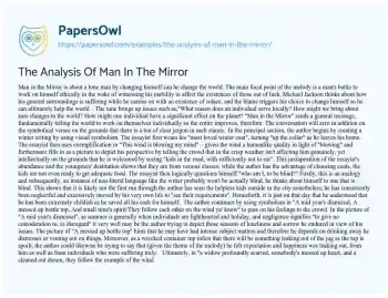 Essay on The Analysis of Man in the Mirror