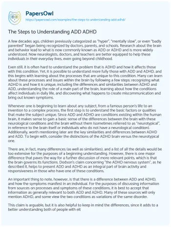 Essay on The Steps to Understanding ADD ADHD