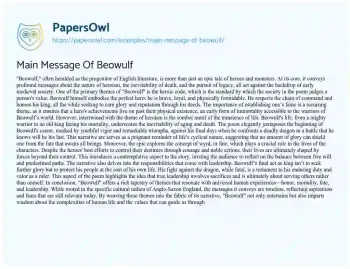 Essay on Main Message of Beowulf