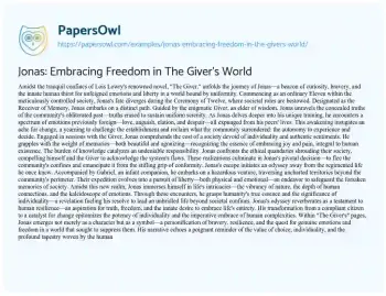 Essay on Jonas: Embracing Freedom in the Giver’s World