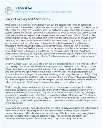 Essay on Service Learning and Adolescents