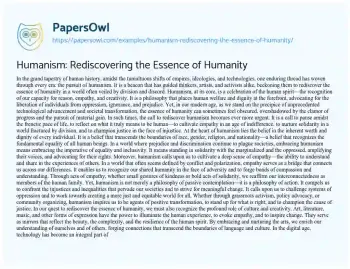 Essay on Humanism: Rediscovering the Essence of Humanity