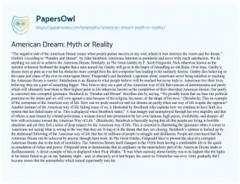 Essay on American Dream: Myth or Reality