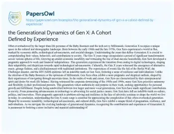 Essay on the Generational Dynamics of Gen X: a Cohort Defined by Experience