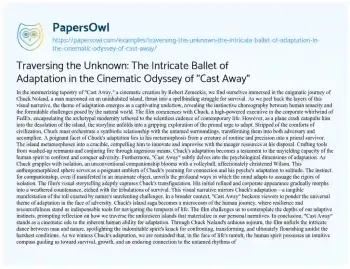 Essay on Traversing the Unknown: the Intricate Ballet of Adaptation in the Cinematic Odyssey of “Cast Away”