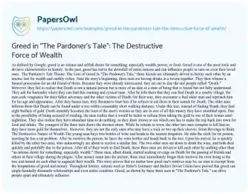 Essay on Greed in “The Pardoner’s Tale”: the Destructive Force of Wealth