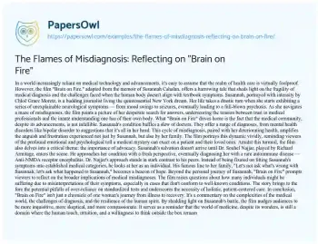 Essay on The Flames of Misdiagnosis: Reflecting on “Brain on Fire”