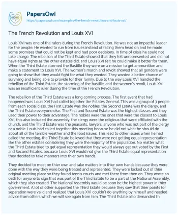 Essay on The French Revolution and Louis XVI