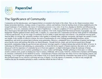 Essay on The Significance of Community