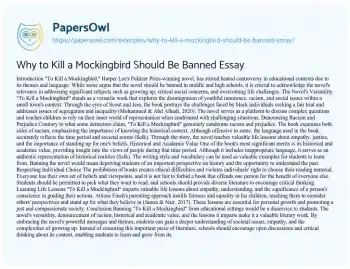 Essay on Why to Kill a Mockingbird should be Banned Essay