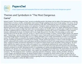 Essay on Themes and Symbolism in “The most Dangerous Game”