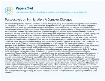 Essay on Perspectives on Immigration: a Complex Dialogue