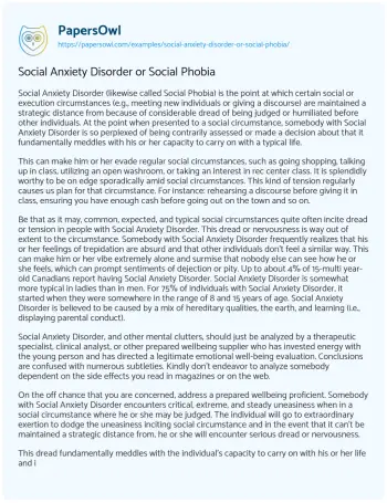 Essay on Social Anxiety Disorder or Social Phobia