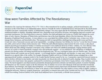 Essay on How were Families Affected by the Revolutionary War