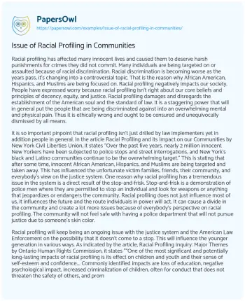 Essay on Issue of Racial Profiling in Communities