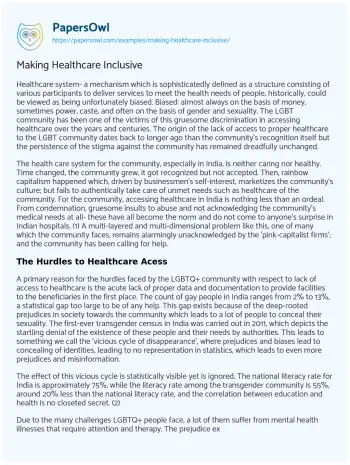 Essay on Making Healthcare Inclusive