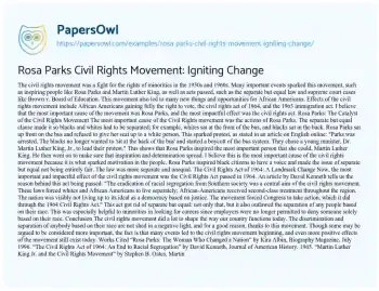 Essay on Rosa Parks Civil Rights Movement: Igniting Change