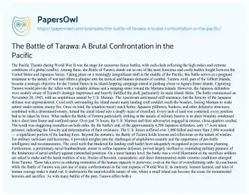 Essay on The Battle of Tarawa: a Brutal Confrontation in the Pacific