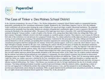 Essay on The Case of Tinker V. Des Moines School District