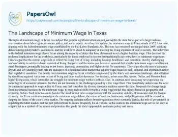 Essay on The Landscape of Minimum Wage in Texas