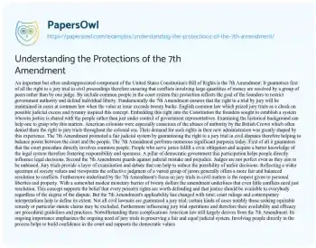 Essay on Understanding the Protections of the 7th Amendment