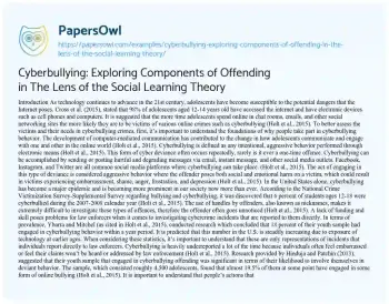 Essay on Cyberbullying: Exploring Components of Offending in the Lens of the Social Learning Theory