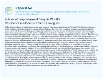 Essay on Echoes of Empowerment: Virginia Woolf’s Resonance in Modern Feminist Dialogues