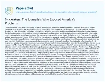 Essay on Muckrakers: the Journalists who Exposed America’s Problems