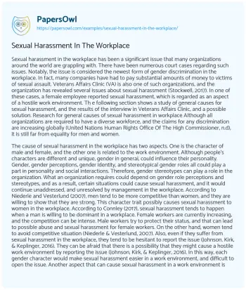 Essay on Sexual Harassment in the Workplace