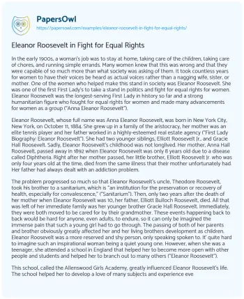 Essay on Eleanor Roosevelt in Fight for Equal Rights