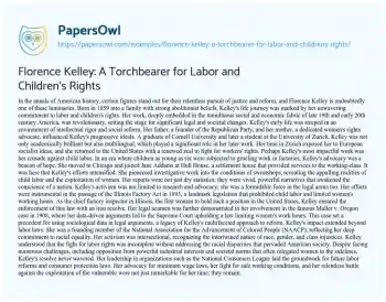 Essay on Florence Kelley: a Torchbearer for Labor and Children’s Rights