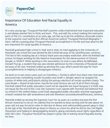 Essay on Importance of Education and Racial Equality in America