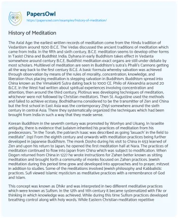 Essay on History of Meditation