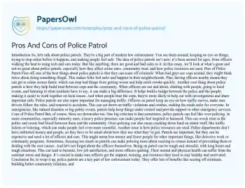 Essay on Pros and Cons of Police Patrol