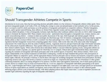 Essay on Should Transgender Athletes Compete in Sports