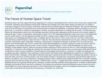 Essay on The Future of Human Space Travel