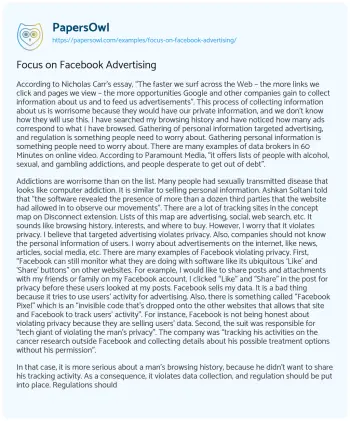 Essay on Focus on Facebook Advertising