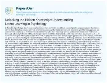 Essay on Unlocking the Hidden Knowledge: Understanding Latent Learning in Psychology