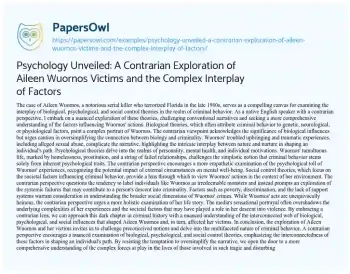 Essay on Psychology Unveiled: a Contrarian Exploration of Aileen Wuornos Victims and the Complex Interplay of Factors