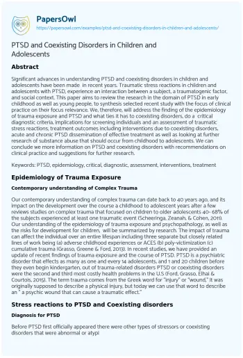 Essay on PTSD and Coexisting Disorders in Children and Adolescents