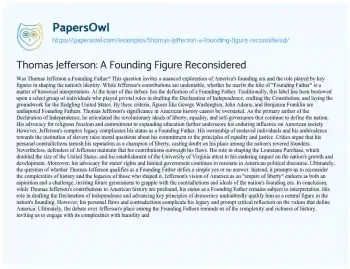 Essay on Thomas Jefferson: a Founding Figure Reconsidered