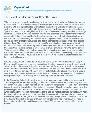 Essay on Themes of Gender and Sexuality in the Films