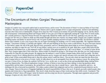 Essay on The Encomium of Helen: Gorgias’ Persuasive Masterpiece