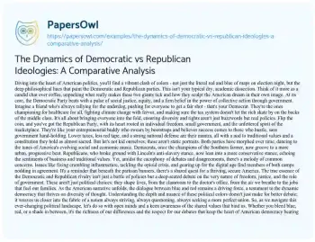 Essay on The Dynamics of Democratic Vs Republican Ideologies: a Comparative Analysis