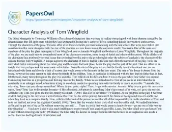 Essay on Character Analysis of Tom Wingfield