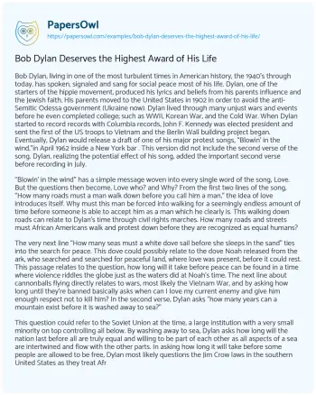 Essay on Bob Dylan Deserves the Highest Award of his Life