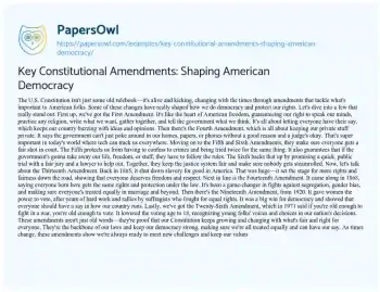 Essay on Key Constitutional Amendments: Shaping American Democracy