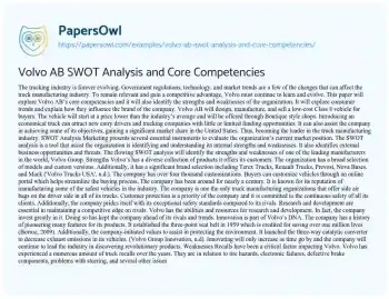 Essay on Volvo AB SWOT Analysis and Core Competencies