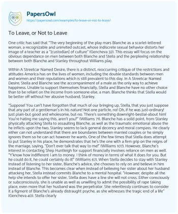 Essay on To Leave, or not to Leave